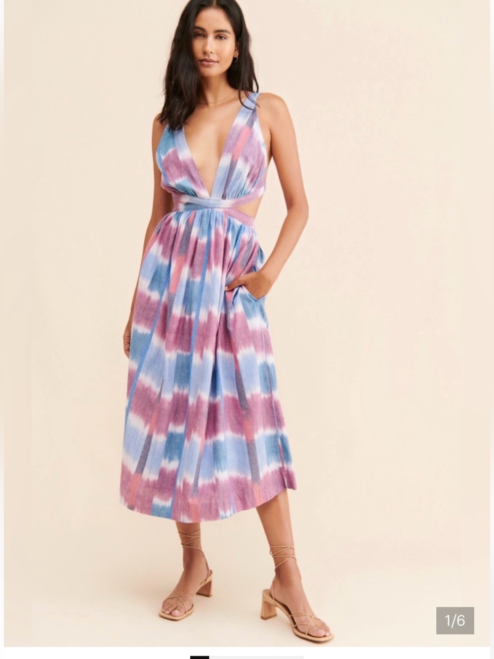 Anthropologie Tie-Dye Cutout Midi Dress in Blue & Pink